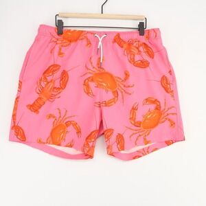 MAVRANS Swim Trunks Mens XXL Pink Crab Lobster Print Elastic Waist Mesh Lined